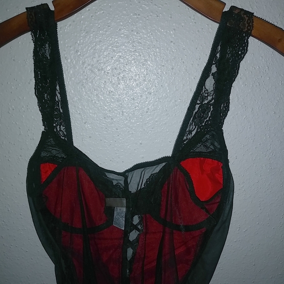 California Dynasty L Underwire Lace Trimmed Ribbon Lace Up Front Teddy Lingerie - Picture 7 of 10